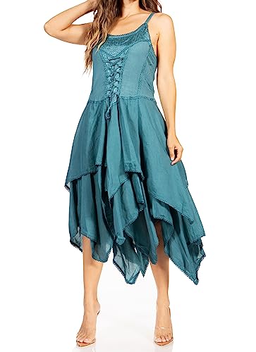 Image of Sakkas Lady Mary Jacquard Corset Style Bodice Lightweight Handkerchief Hem Dress