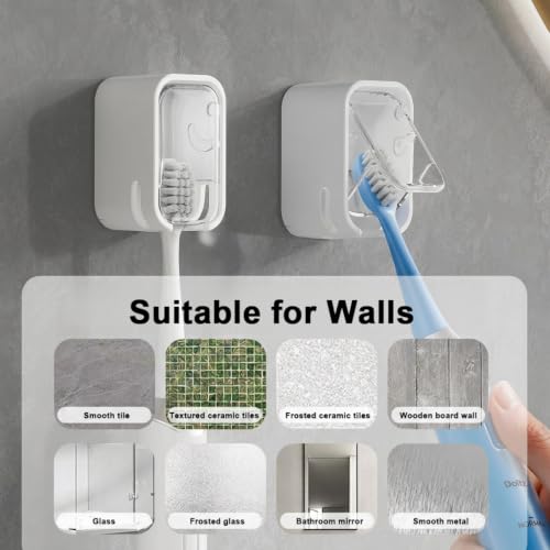 Image of HASTHIP 2PCS Wall Toothbrush Holder, with Dustproof Cover & Clear Window, Self-Adhesive Vertical Toothbrush Storage, Quick Dry, Removable Design-Transparent