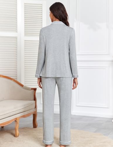 Image of Veseacky Women's Ribbed Knit Pajamas Set 2 Piece Warm Soft Loungewear Sleepwear Pjs S-XXL