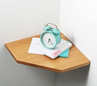 Corner Shelf Wall Mount Solid Oak Wood Floating Corner Shelf Diamond Shape Organizer for TV Accessories, Speaker, Cable Box, Small Plant Photo Frame, Storage for Kitchen Living Room Bedroom
