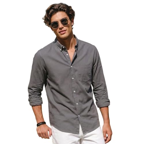 Image of Urbano Fashion Men's Cotton Full Sleeve Regular Fit Solid Oxford Shirt with Button-Down Collar