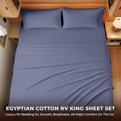 Image of SGI bedding 100% Egyptian Cotton Sheets RV King Size - 600 Thread Count Sheets Set, Soft, Cooling, 15 inch Deep Pocket, Luxury Hotel Bedding, Breathable, Durable - Mediterranean Blue