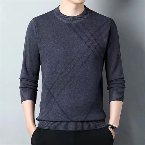 Men's Fleece Thickened Warm Sweater Solid Print O-Neck Pullover Patchwork Knit Long Sleeve Top2