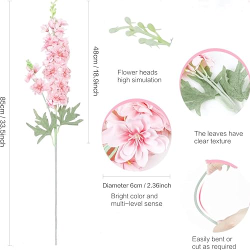 Oukeyi OUKEYI-100900 33.5In 6Pcs Fake Flowers Delphinium Artificial Flowers Silk Flowers Larkspur Artificial Flowers Long Stem Flowers thumb #5