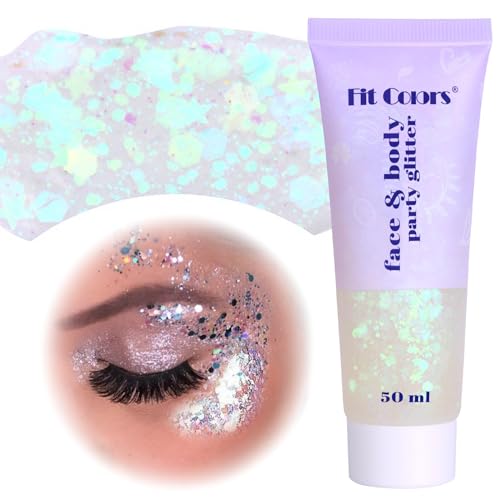 Body Glitter Gel, Festival Glitzer Gesicht, 50ml Glitter Liquid Gel, Körperglitzer Festival Zubehör Glitter für Make Up Cosmetic Festival Party, DIY, Nägel, Lippen (Weiß)