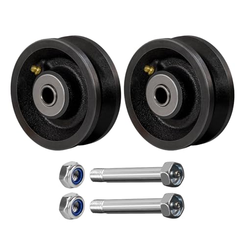 Image of 4 inch x 1.5 inch V-Groove Steel Wheel, 7 /8 inch Wide 90 Groove Fits 1 inch Angle Iron Track, Heavy Duty Industrial Track Wheel with Relief Groove, High Load Capacity(2 Pack)