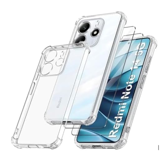 Capa Anti Impactos para Redmi Note 14 5G, 2x Películas Protetoras 5D, Bordas Antiquedas, Proteção para Lente Câmera