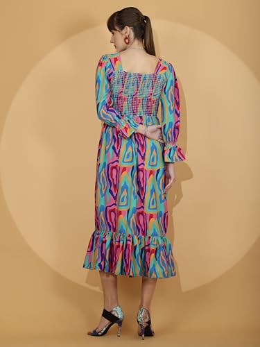 Image of Sheetal Associates Women's Casual Flared Sleeve Crepe Floral Fit and Flare Dress