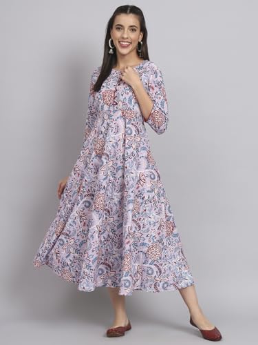 Image of Rapsodia Womens Cotton Green & Brown Floral Printed Flared Kurta
