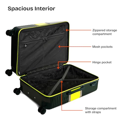 Image of Nasher Miles Mexico Hard-Sided Polycarbonate 8 Wheels Double Spinner Check-in Luggage Dark Green and Lime 28 inch |75cm Trolley Bag, Large