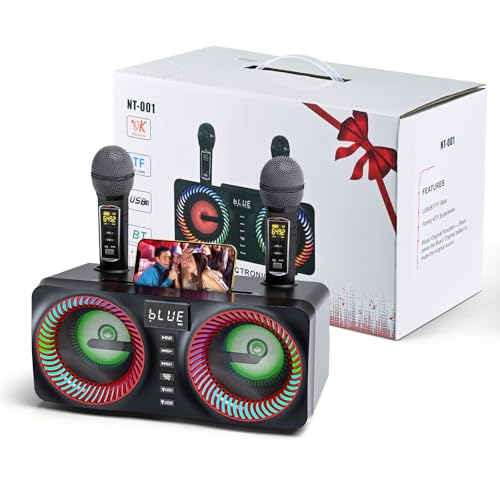 Trsaow Máquina de Karaoke Portátil, Karaoke Profesional con 2 Micrófonos Inalámbricos UHF, Soporte AUX/USB/TF, Altavoz PA con Bluetooth para Fiestas, Reuniones, Bodas, Hogar y Exteriores, Rojo