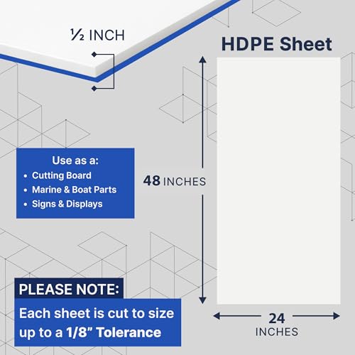 Image of Duco HDPE Sheet 1 /2 Inch Thick 24 inch x 48 inch (4 Pack) - White HDPE Plastic Protector, USA-Made Plastic Sheet for Knives, Signs, Crafts, Shelf Board, and Dishwasher Friendly