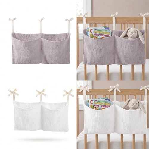 FAYAHAR 2 Piezas Bolso Colgante para Cama de Bebé, Organizador Cuna con Dos Bolsillos Grandes, Ajustable Colgar Bolsas de Almacenamiento Baby Cuna, 38 x 18 cm, para Ropa Juguetes (Estilo 2)