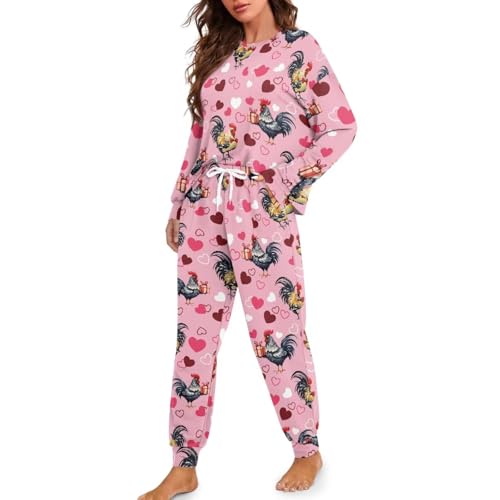 Image of Women's 2 Piece Printed Pajama Set Long Sleeve Sleepwear Set with Long Pants Casual Lounge Sets with Pocket