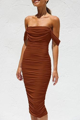 Image of PRETTYGARDEN Women's Off Shoulder Bodycon Tube Midi Dress
