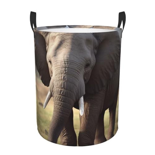 Big ears Elephant print Circular Hamper Waterproof Storage Bin Organizer Basket Laundry Hamper With Handles For Clothes Toys Medium