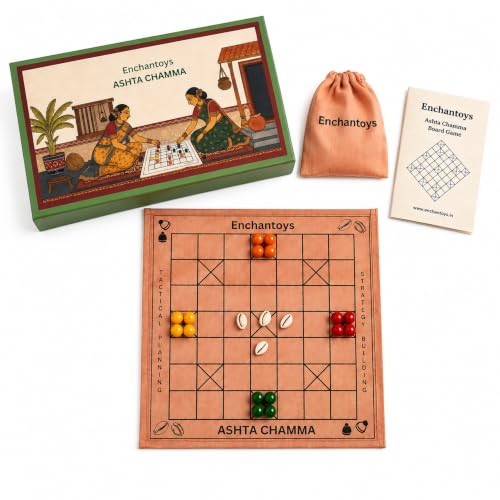 Image of Ashta Chamma Raw Silk Fabric Board Game | Chowka Bara,Katta Mane,Taayam,Kaangi Chaala,Kaana Dua,Traditional Indian Ludo | Travel-Friendly Strategy Game | Family & Kids Game