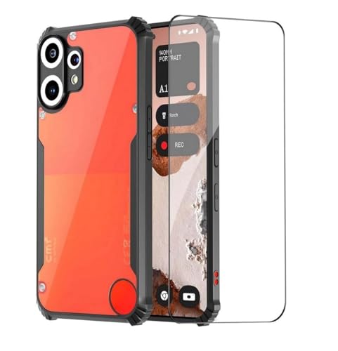 Image of Back Cover Case + Tempered Glass for CMF Phone 2 Pro 5G | Transparent & Black Mobile Phone Back Cover Case with Screen Protector for CMF Phone 2Pro / 2 Pro 5G | TPU & PC Black Back Cover