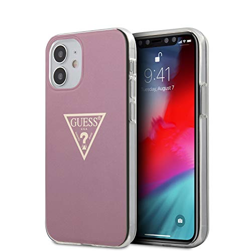 Guess Metallic Series Coque Compatible iPhone 12 Mini Coque Effet Métallique Logo Gravé Rigide Contour Souple Antichoc - Rose