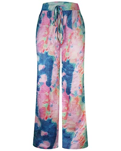 Image of NEWCOSPLAY Women's Comfy Pajama Pants Casual Drawstring Palazzo Lounge Wide Leg Pants