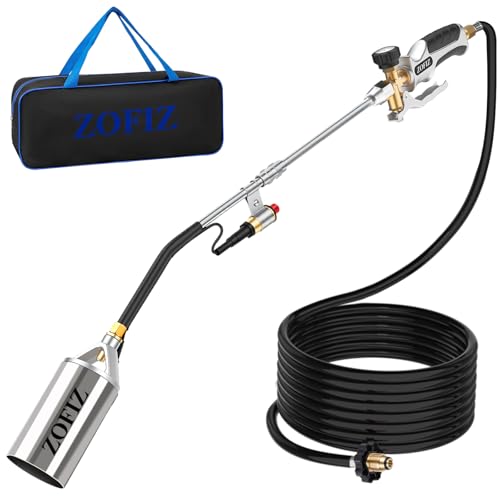 Propane Torch Weed Burner Kit,Heavy Duty Blow Torch with Storage Bag, Flamethrower with Turbo Trigger and 10 FT Hose for Weeding,Roofing, Road Marking,Melting Ice/Snow(33')