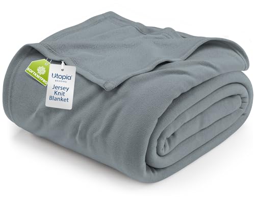 Utopia Bedding Knit Blanket King Size (90x102 Inches, Grey) Soft Lightweight Jersey Breathable...