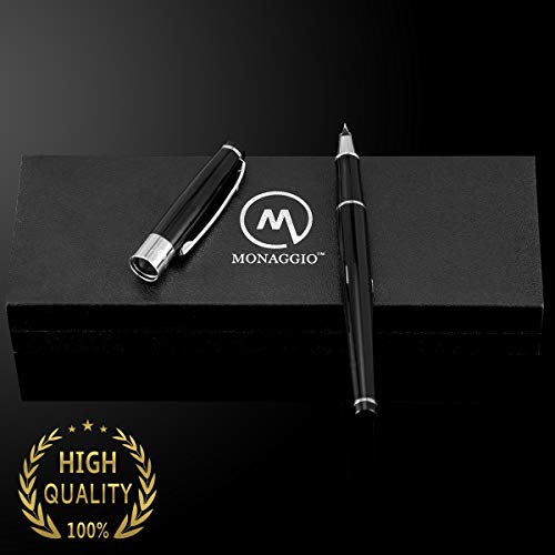 Luxury Black Fountain Pen with Beautiful Case Set, Medium Silver Nib and Refillable Converter. Perfect Calligraphy Pens to Make Your Point. Works Smoothly with International Disposable Ink Cartridges - Thumbnail 3