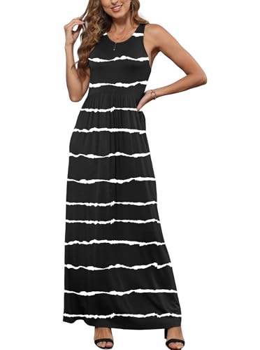 Image of EUOVMY Women's Sleeveless Dress Casual Plain Loose Summer Long Maxi Dresses with Pockets