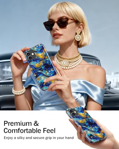 Image of Goodon for iPhone 12 Mini Case Cute - Wireless Charging Compatible - Dual-Layer Hard Shell + Silicone Cover - Protective Phone Case with Trendy Designs for Women - Abstract Bule Gold Water