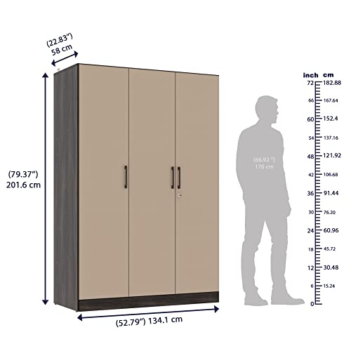 Image of Wakefit Wardrobe | 1 Year Warranty | Engineered Wood Almirah, Cupboard for Clothes Storage | 3 Door, 4 Shelves, 2 Drawers, 2 Hanging Space | Cashmere Plus - Wyoming Maple-Frappe