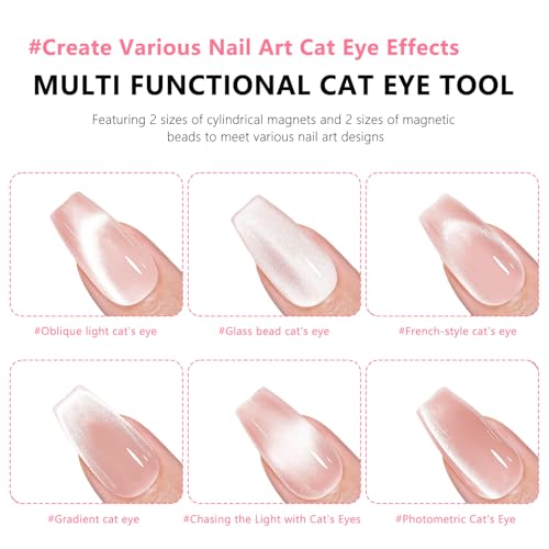 JFIYUOMCI Cat Eye Nail Magnet Set, Chasing Cat Eye Magnet for Nails, Double-Head Gel Polish Magnetic Wand, Strong Magnets Beads, Magnetic Nail Polish Stick for Women DIY Manicure Accessories (Pink) — view 3
