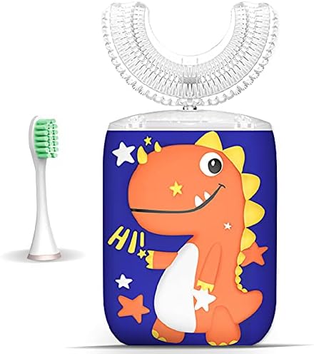 Kids Toothbrush Electric, U Shaped Ultrasonic Automatic Toothbrush with 2 Brush Heads, Six Cleaning Modes, Cartoon Modeling Design for Kids, Special for Birthday Gift (Orange, Kids 2-7)