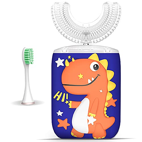 KRX Kids Toothbrush Electric, U Shaped Ultrasonic Automatic Toothbrush with 2 Brush Heads, Six Cleaning Modes, Cartoon Modeling Design for Kids, Special for Birthday Gift (Orange, Kids 2-7)