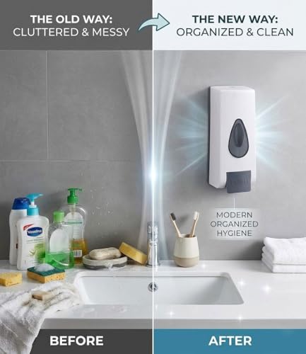 Image of Premium Wall Mounted Soap Dispenser | Elegant Design with Refillable Bottle | Liquid Hand Wash Dispenser for Bathroom & Kitchen | Manual Push Button Operation White