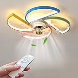 QJUZO Ceiling Fan with Light and Remote Control Children's Ceiling Lamp Modern Silent Fan Windmill LED Ceiling Lights Dimmable for Children's Bedroom Fan Lamp,48W