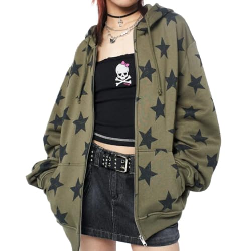 Y2k Clothes Vintage Star Oversized Hoodies Men Jacket Harajuku Goth Long Sleeve Hip Hop Zip Up Sweetshirt Top Coat