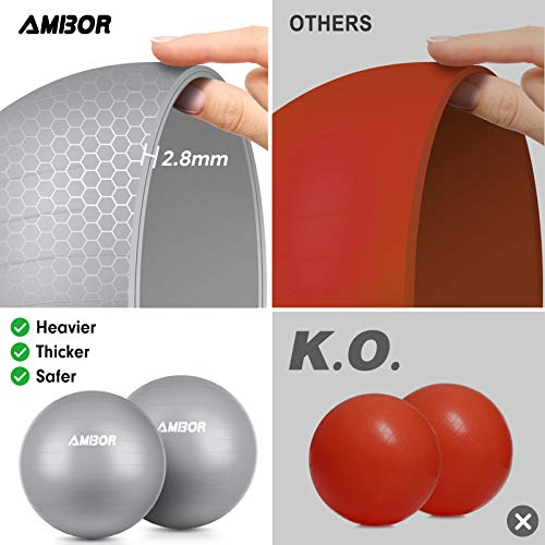 Exercise Ball (65-75CM), AMBOR Extra Thick Anti-Burst & Non-Slip Stability Balance Yoga Ball for Birthing, Pilates, Desk Chairs, Fitness, Quick Pump Included
