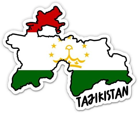 Tajikistan Map with Flag - Vinyl Sticker - Large Size - 12