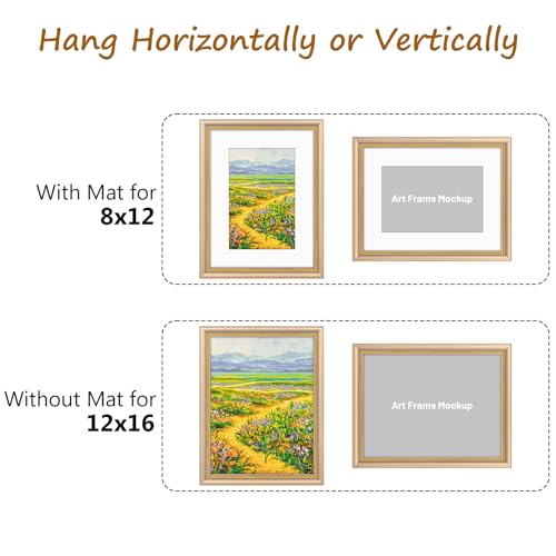Image of Golden State Art,12x16 Ornate Picture Frame Holds 8x12 Photo,Champagne Gold | Includes plexiglass front,white mat,build-in hangers and buttons.Displays 8x12 photo on wall