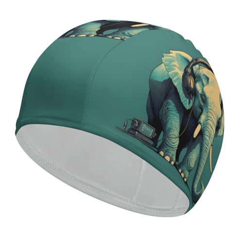 Bonnet de bain imperméable avec écouteurs pour cheveux longs et courts pour homme et femme Motif éléphant Bonnet de bain imperméable avec écouteurs pour cheveux longs et courts pour homme et femme Motif éléphant