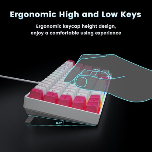 Image of GEODMAER 65% Gaming Keyboard, LED Backlit Mini Wired Keyboard, Ultra-Compact Anti-Ghosting No-Conflict 68 Keys Membrane Gaming Wired Keyboard for PC Laptop Windows Gamer(White-Pink)