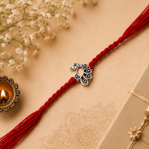 Image of I Jewels Silver Plated Traditional Designer Peacock Rakhi for Men /Boys /Brother (R513S)