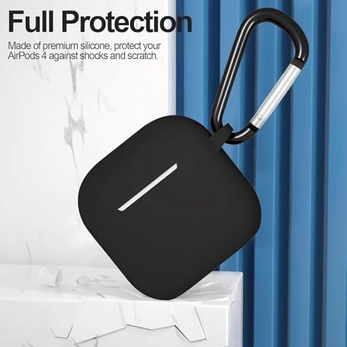 Image of Airpods 4 Cover Silicone Case (2024) Active Noise Cancellation (ANC) with Keychain Protective Case (Black)