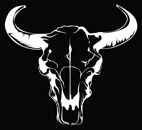 Cow Bull Skull Longhorn Cattle Car Truck Window Bumper Vinyl Graphic Decal Sticker- (6 Inch) / (15 Cm) Wide Gloss White Color #TOP9