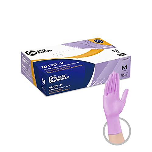 SAFE HEALTH Nitro-V Nitile-Vinyl Synthetic Violet Industrial Gloves-Medium | Box of 100 | Powder Free-Latex Free | Animal Agriculture-Housework-Painting-Bathroom Kitchen Cleaning-Dish Wash