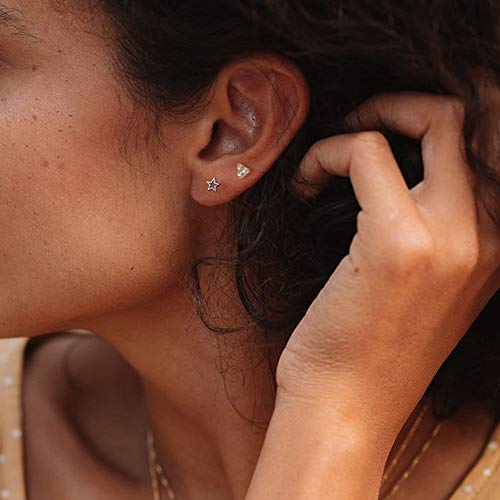 Tiny Cartilage S925 Sterling Silver Star Stud Earrings for Women Men Girls Geometric Minimalist Small Tragus Cute Huggie Piercing Studs Post Jewelry Gifts for Birthday Bff Daughter4