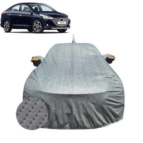 Image of Car Cover Compatible For Hyundai Verna (2017-2022)| 100% Waterproof Cover with Antenna & REFLECTIVE Mirror Pockets | Dustproof, Scratchproof, Heatproof Verna Car Cover|Soft Cotton Lining|GREY