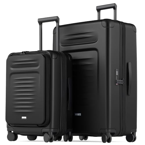 Coolife Expandable Luggage with TSA Lock 2 Piece Set Black