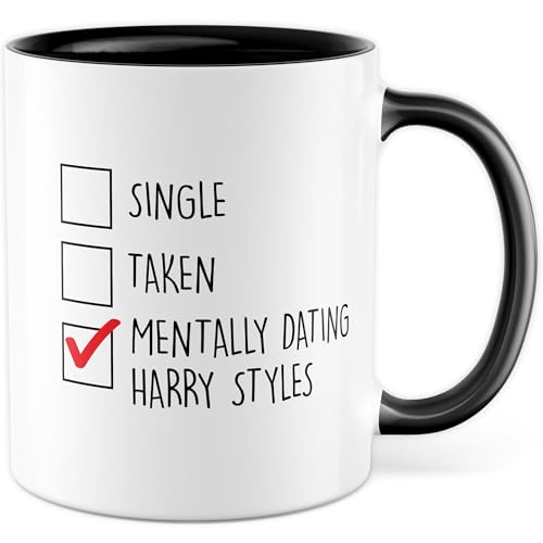 Single Tasse mit Spruch Geschenk Single Taken Mentally Dating Harry Styles Kaffeetasse 330ml aus Keramik Humor Witzig Vergeben Freunde Kaffee-Becher