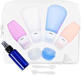 BELICOO Travel Bottles Set, Leak Proof Silicone Refillable Containers with Labels and Transparent Bags for Shampoo, Conditioner, Lotion and toiletries (10Pcs)